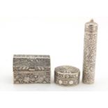 Group of three Continental small silver boxes of various shapes : For Further Condition Reports,