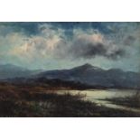 Samuel John Barnes - Moonlit marshlands, oil, mounted, framed and glazed, 28.5cm x 20cm : For