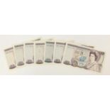 Seven Elizabeth II Bank of England twenty pound notes, Chief Cashiers J B Page and D H F Somerset,
