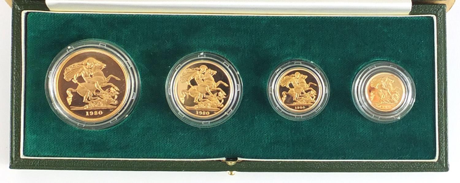 1980 proof half sovereign gold coin set with certificate, comprising five pounds, two pounds, - Image 4 of 7