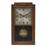 Art Deco oak HAC wall clock with silvered dial having Arabic numerals, 49cm high : For Further