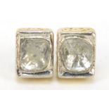Pair of Indian silver gilt diamond earrings, 12mm x 8mm, 5.2g : For Further Condition Reports,