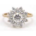 9ct gold clear stone cluster ring, size R, 3.0g : For Further Condition Reports, Please Visit Our