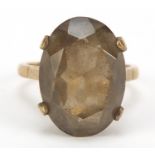 9ct gold smokey quartz ring with pierced shoulders, size N, 5.7g : For Further Condition Reports,