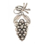 Danish 830S Silver bunch of grapes brooch by Hermann Siersbol, 6.5cm in length, 12.0g : For