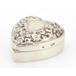Victorian silver love heart shaped patch box by Levi & Salaman, the hinged lid embossed with