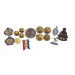 Military interest cap badges and buttons including Royal Corps of Signals and The Bell medal