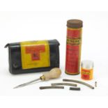 Vintage AA Tabloid first aid pouch and Dunlop Reddiplug repair kit, 18cm high : For Further