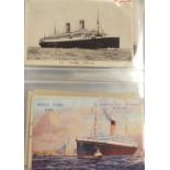Edwardian and later postcards, some black and white photographic arranged in an album, including