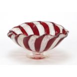 Italian Latticino glass pedestal dish in the style of Venini, 13cm wide : For Further Condition