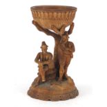 19th century Continental wood carving of two peasants beneath a tree, 12cm high : For Further