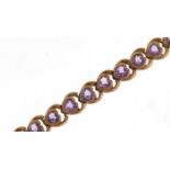 Silver gilt amethyst love heart bracelet, 18cm in length, 23.5g : For Further Condition Reports,