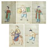 Five Chinese pith paintings depicting figures, mounted, framed and glazed, each 11cm x 7cm : For
