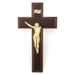 19th century ivory corpus Christi on rosewood crucifix, 40cm high : For Further Condition Reports,