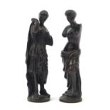 19th century cast bronze figure of Venus de Milo together with another of a female figure, 9.2cm