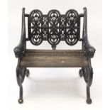 Victorian style cast iron two seater garden bench with wooden slats on paw feet, 86cm H x 75cm W x