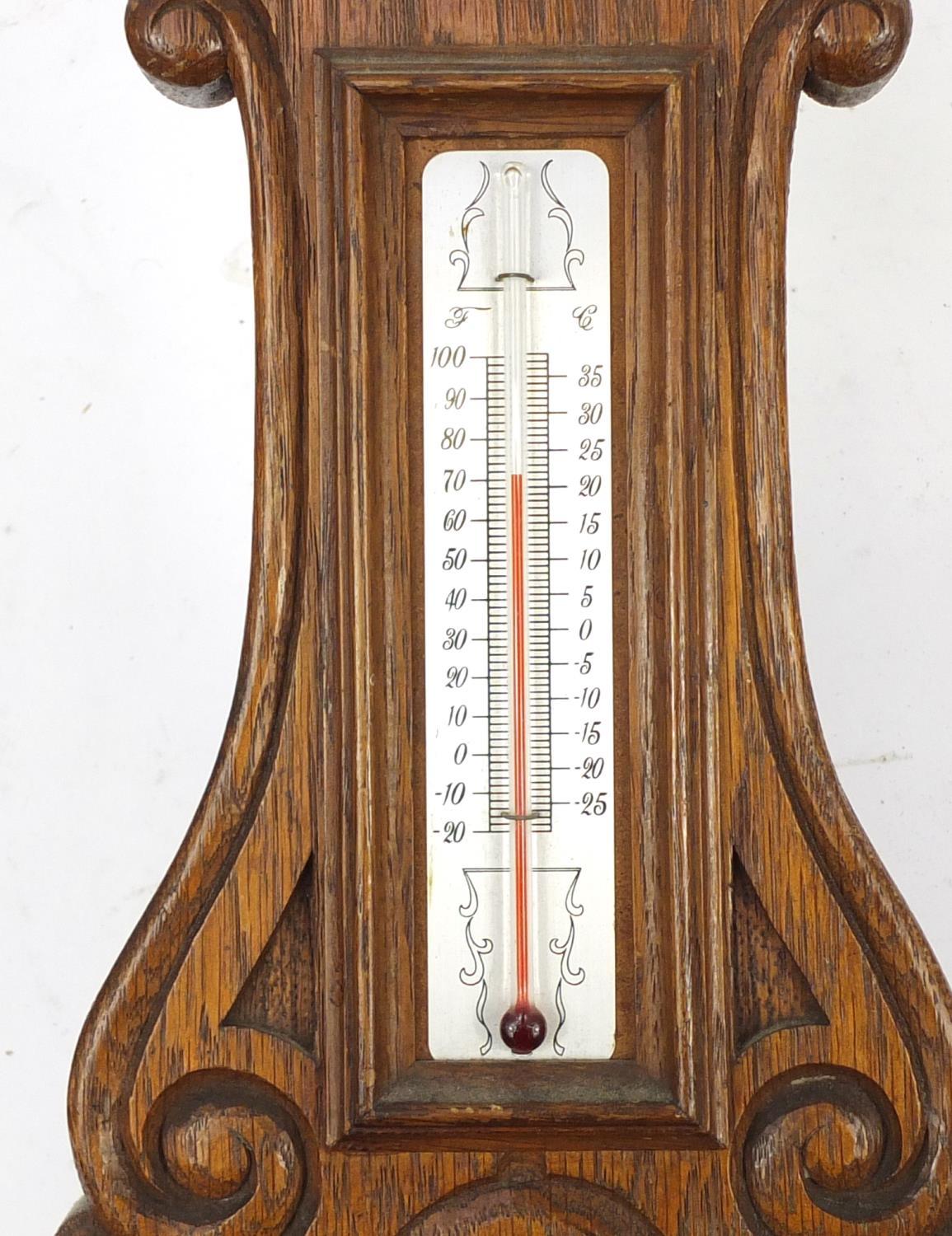 Three carved oak wall barometers and thermometers, two with silvered dials, the largest 66cm - Image 13 of 16