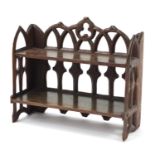 19th century Gothic oak book shelf, 31cm H x 36cm W x 13.5cm D : For Further Condition Reports,