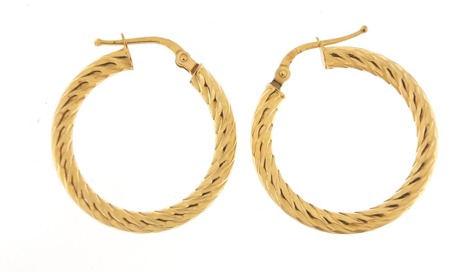 Pair of 9ct gold hoop earrings, 2.5cm in diameter, 1.8g : For Further Condition Reports Please Visit