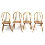 Set of four Ercol light elm stick back chairs, 86cm high : For Further Condition Reports Please