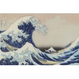 After Hokusai Katsushika - Mount Fuji between waves off the coast of Kanagawa, print in colour,