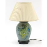 Pottery lamp with pleated shade, decorated with vines and butterflies, 50cm high : For Further