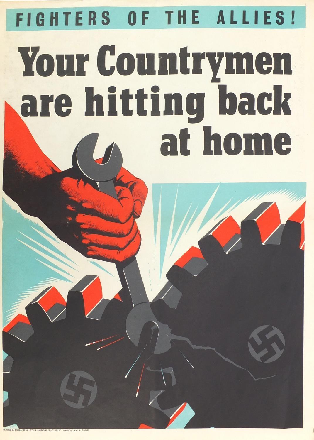 World War II propaganda poster by Lowe & Brydone, Your countrymen are hitting back at home, 51cm x