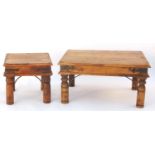 Two Mexican pine coffee tables, the largest 42cm H x 82cm W x 61cm D : For Further Condition Reports