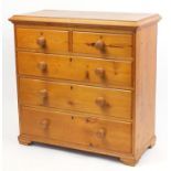 Pine five drawer chest, 96cm H x 95cm W x 47cm D : For Further Condition Reports Please Visit Our