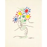 After Pablo Picasso - Hands of peace, vintage print in colour, framed and glazed, 40.5cm x 32.5cm