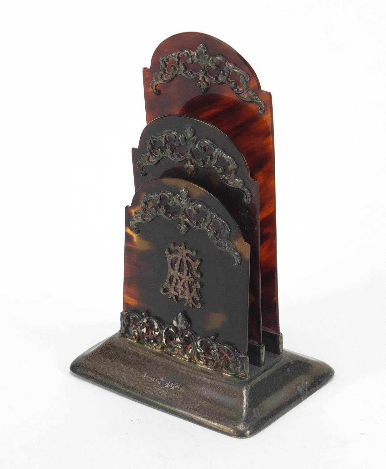 Victorian silver and tortoiseshell letter rack with foliate decoration, Horton & Allday,