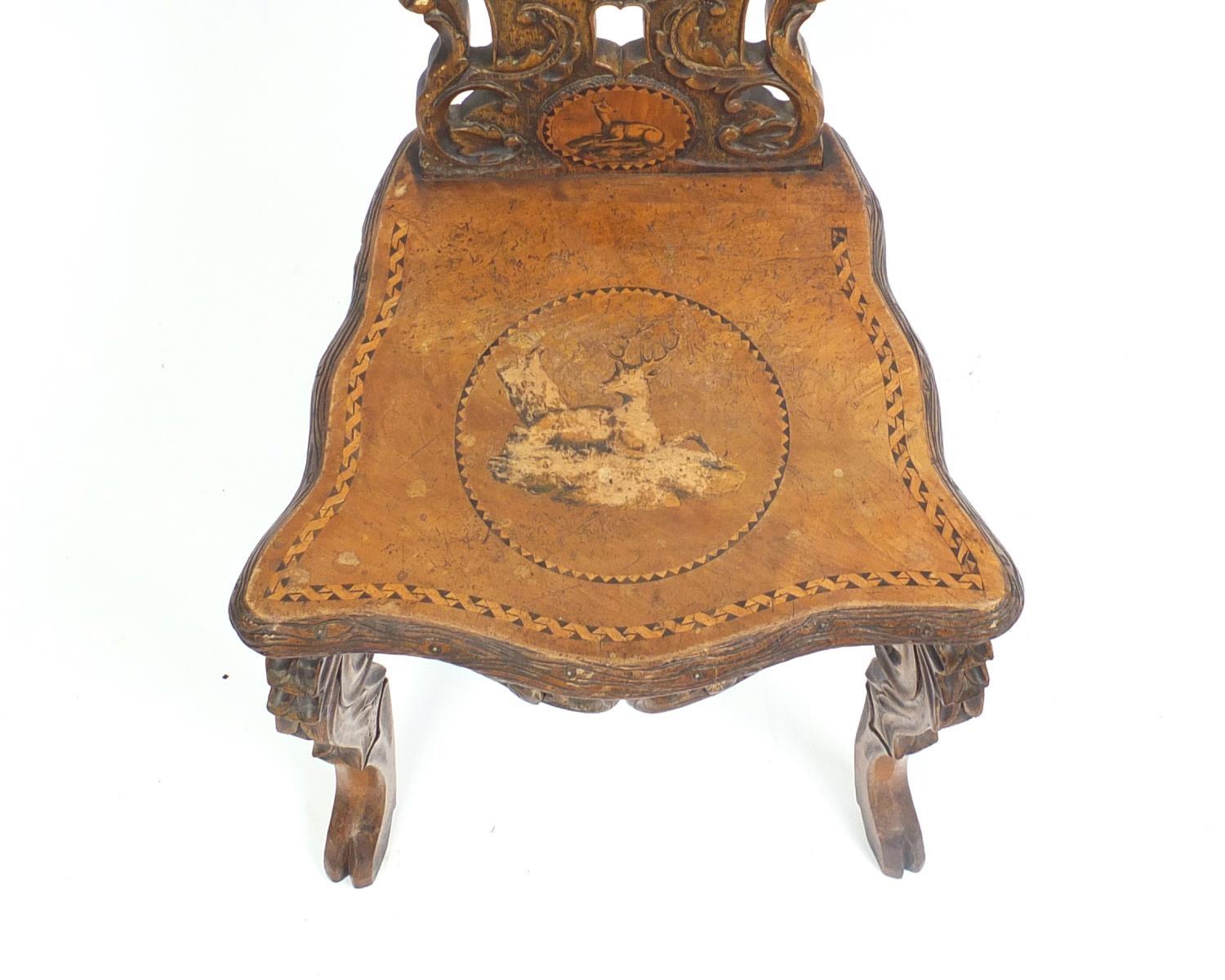 Continental hall chair inlaid with deer, 90cm high : For Further Condition Reports Please Visit - Image 4 of 6
