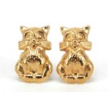 Pair of 9ct gold seated cat stud earrings, 1.2cm high, 0.4g : For Further Condition Reports Please