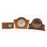 Short & Mason desk barometer and two mantle clocks including Metamec, the largest 26.5cm wide :