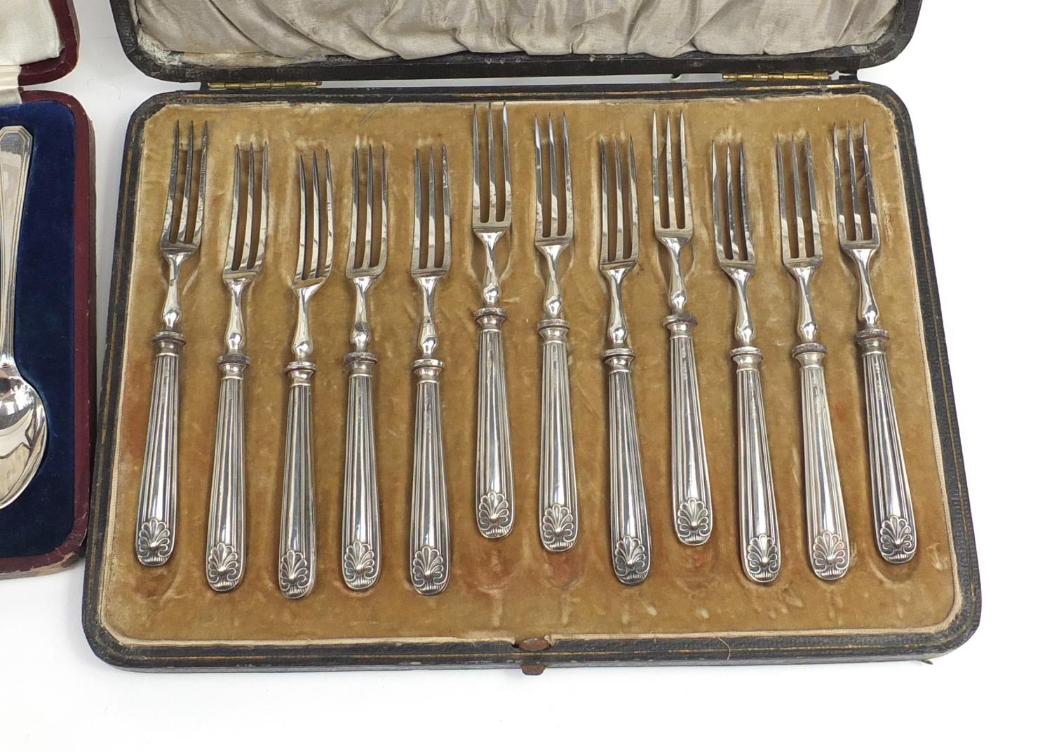 Five cutlery sets housed in fitted boxes, the largest 27.5cm wide : For Further Condition Reports - Image 9 of 15