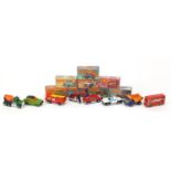 Eight vintage Matchbox die cast vehicles with boxes including numbers 4, 7, 10, 17, 18, 19, 22 and