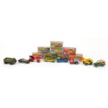 Eight vintage Matchbox die cast vehicles with boxes comprising numbers 26, 48, 53, 54, 55, 56, 61