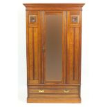 Edwardian walnut wardrobe with mirrored door and drawer to the base, 197cm H x 114cm W x 45cm D :