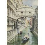 Vittonio Zanetti - Venetian canal with gondolas, watercolour, inscribed verso, mounted, framed and