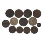 Thirteen 19th century foreign coins including a Jamaican penny : For Further Condition Reports