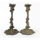 Pair of 19th century acanthus design silver plated candlesticks, each 25.5cm high : For Further