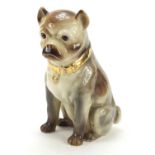 Hand painted porcelain model of a seated Pug dog, 34cm high : For Further Condition Reports Please