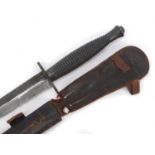 British military World War II Fairbairn & Sykes style fighting knife with sheath, 29cm in length :
