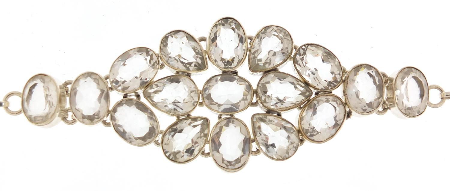 Large silver semi precious stone bracelet, 18cm in length, 52.8g : For Further Condition Reports