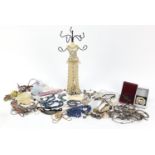 Costume jewellery and objects including necklaces on stand : For Further Condition Reports Please