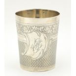 French silver engine turned beaker engraved with flowers, impressed marks to the base, 7.5cm high,