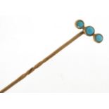 Victorian unmarked gold turquoise tie pin, 6.5cm in length, 1.2g : For Further Condition Reports