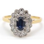 18ct gold sapphire and diamond three tier cluster ring, size O, 3.4g : For Further Condition Reports