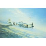 Robert Taylor - Sea Fury - MIG encounter, print signed in pencil by Lt Hoagy Carmichael, framed