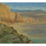 Rocky coastal scene, watercolour bearing an indistinct signature, possibly A Seear, mounted,